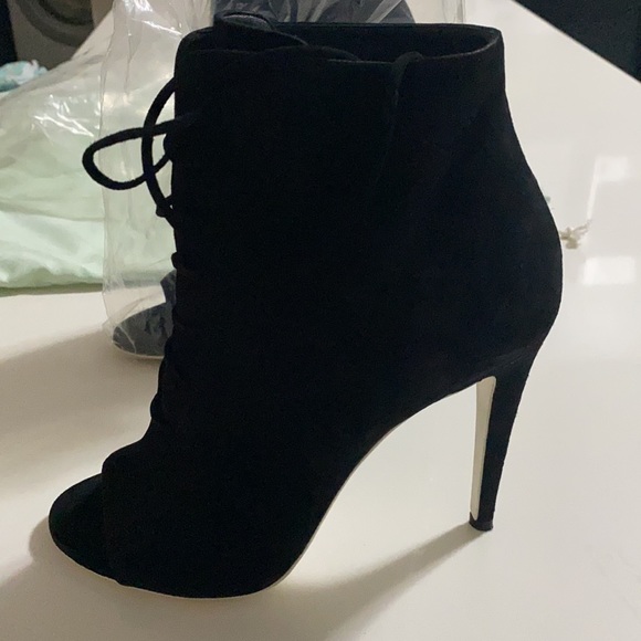 Off White Black Suede lace up stiletto bootie sz 37 - Picture 5 of 6